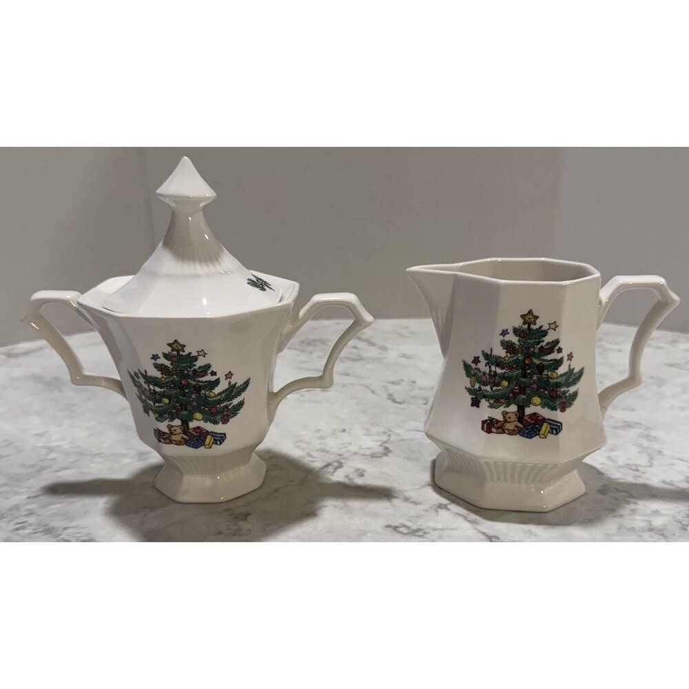 Vintage Nikko Christmastime Creamer and Sugar Bowl w/ Lid Japan